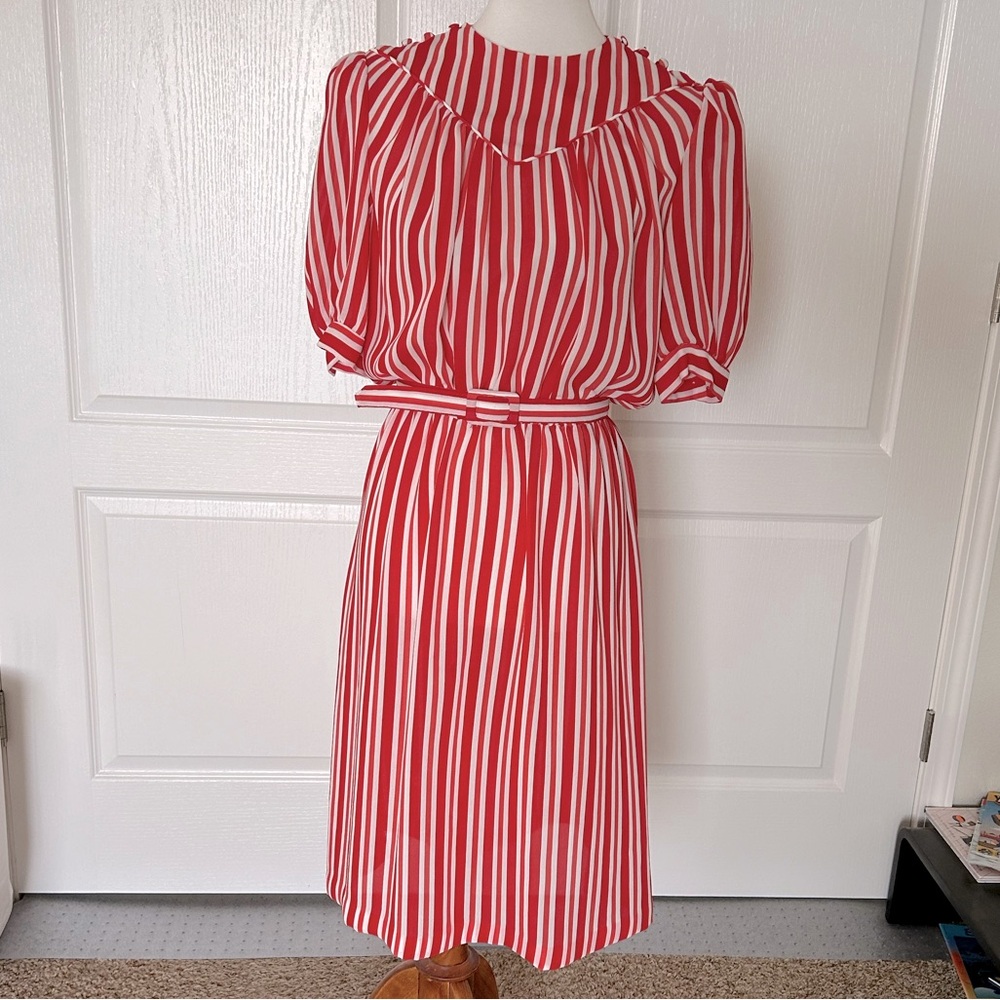 Vintage Moulin Rouge Striped Belted Dress